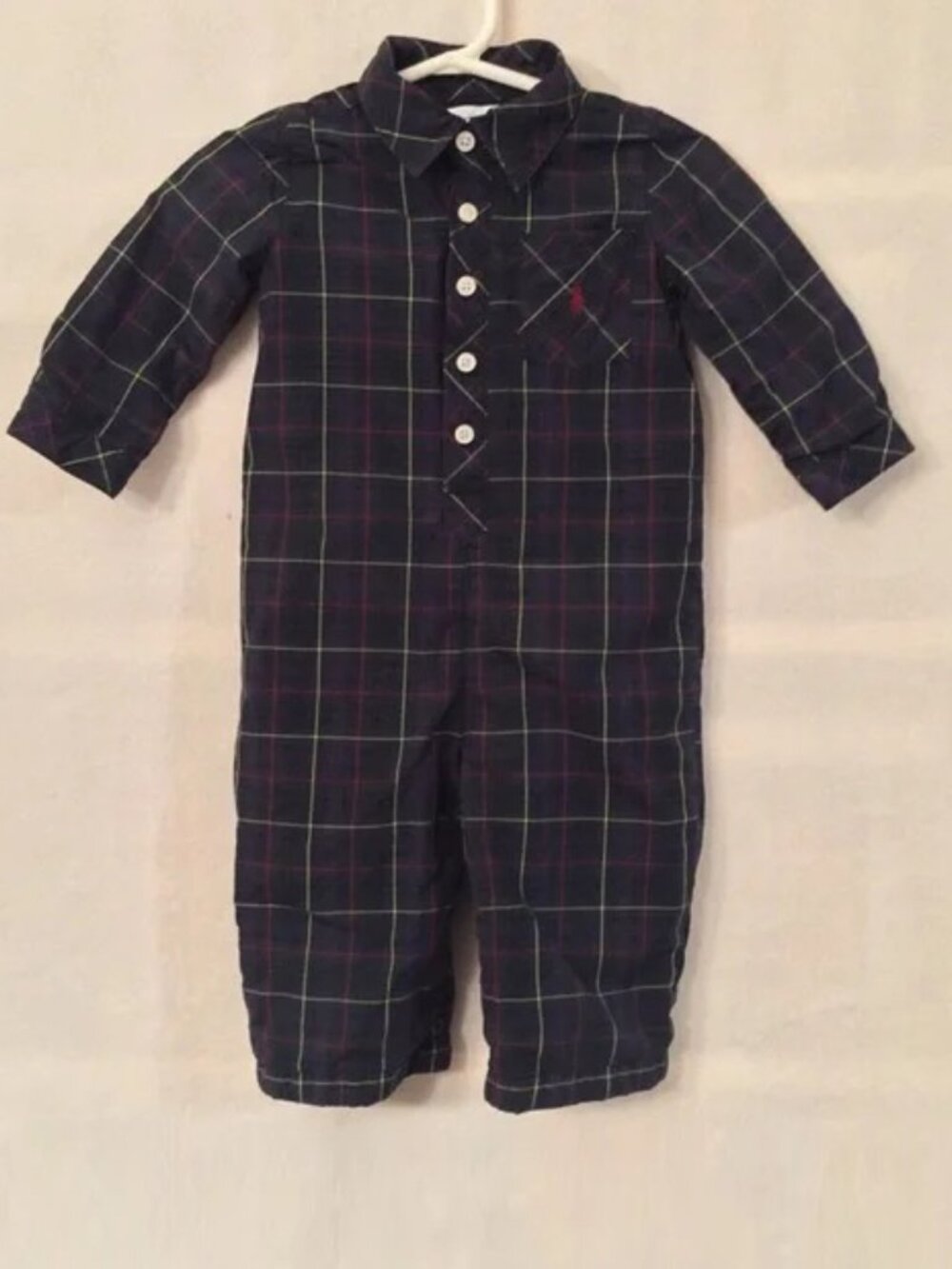 Ralph Lauren green blue red yellow plaid cotton long romper one piece